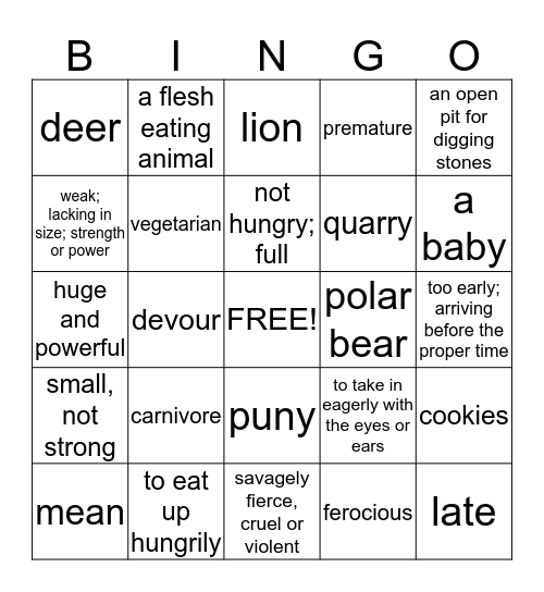 Word of the Week Bingo Card