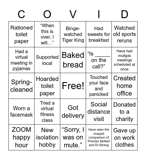 Isolation Bingo Card