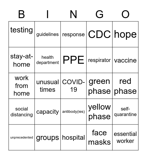 Quarantine 2020 Bingo Card