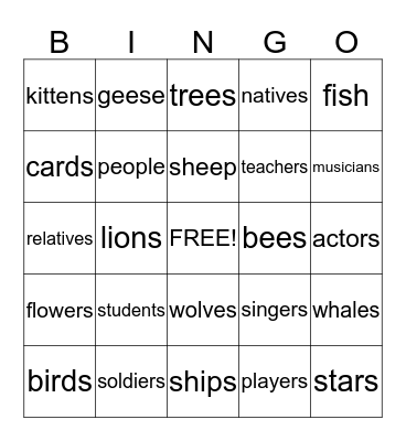 Collective Nouns Bingo Card