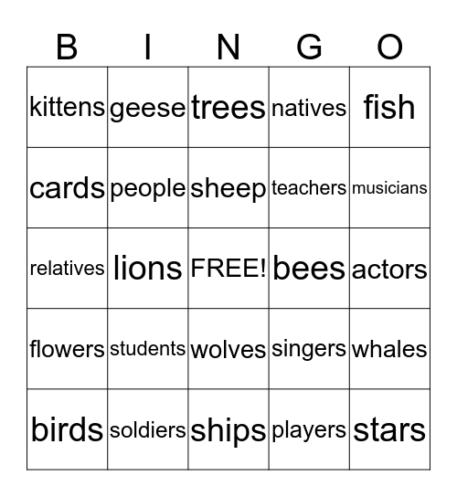 Collective Nouns Bingo Card