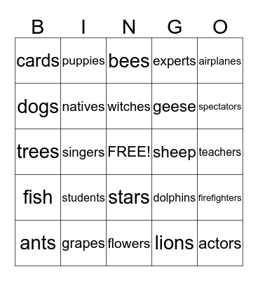 Collective Nouns Bingo Card