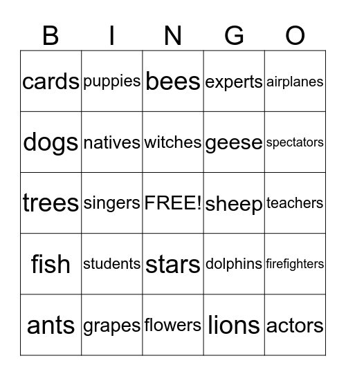 Collective Nouns Bingo Card