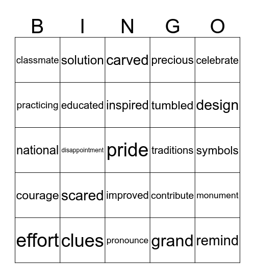 Vocabulary Bingo Card