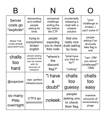 Running a CTF Bingo Card