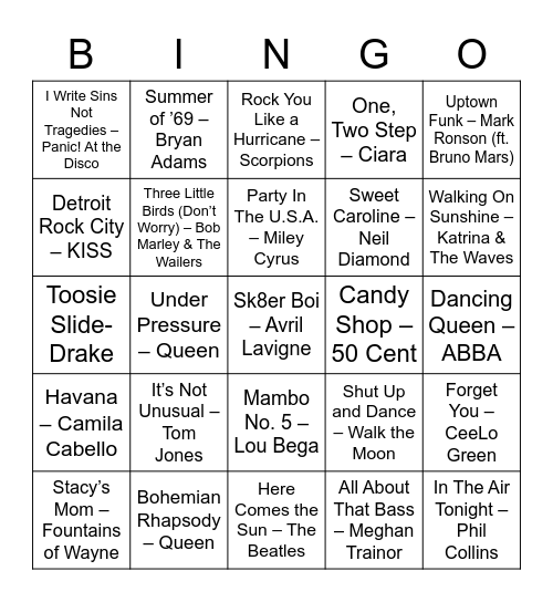 Music Bingo! Bingo Card