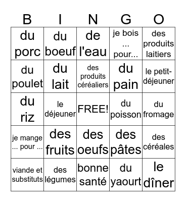 De saines habitudes Bingo Card