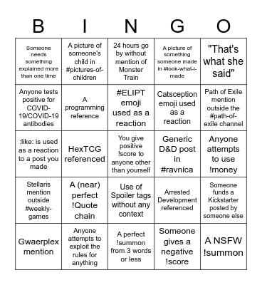 Rated Hex Bingo 1.2 (You can't mark a space if you make the post yourself) Bingo Card