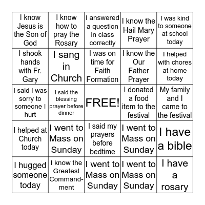 Ordinary Time Bingo Card