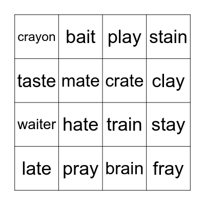 Phonics ai ay a_e Bingo Card