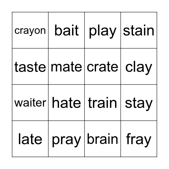 Phonics ai ay a_e Bingo Card