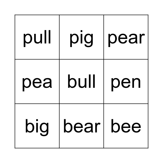 B & P BINGO _ Words Bingo Card