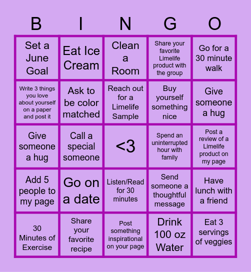 Limelife Bingo Card