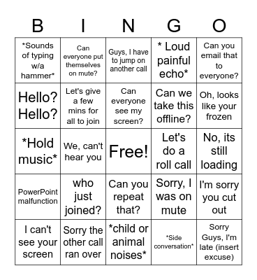 Conference call bingo Card