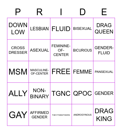 Pride Bingo Card