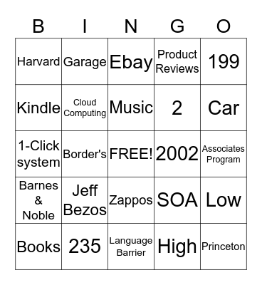 AMAZON Bingo Card