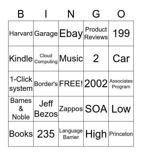 AMAZON Bingo Card