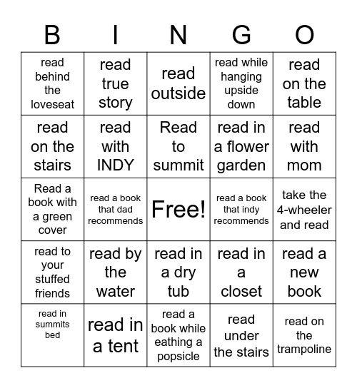 LJ's Reading Bingo Card