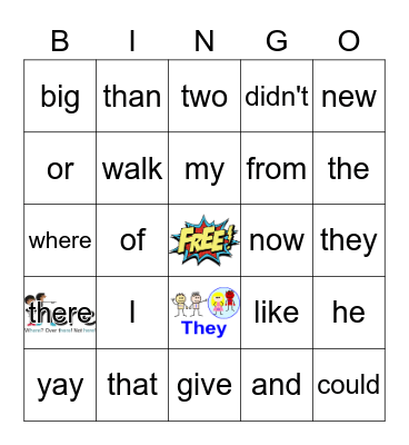Sight Words Bingo Card