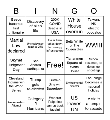 The Rest of 2020! Bingo Card