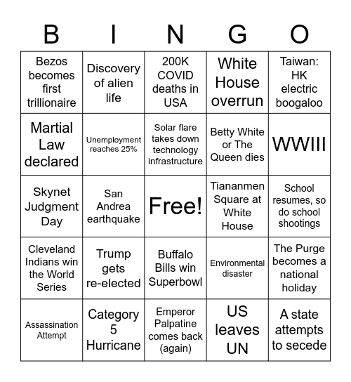 The Rest of 2020! Bingo Card