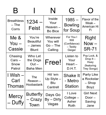 GCYP Music Bingo Card