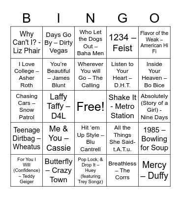 GCYP Music Bingo Card