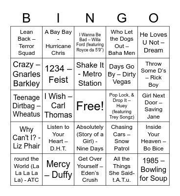 GCYP Music Bingo Card