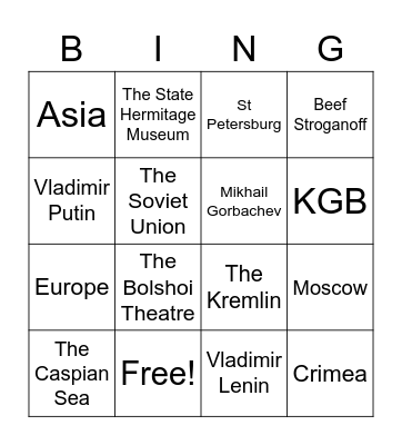 Russia Bingo Card