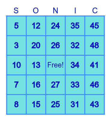 SONIC BINGO! Bingo Card
