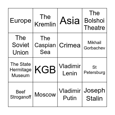 Russia Bingo Card