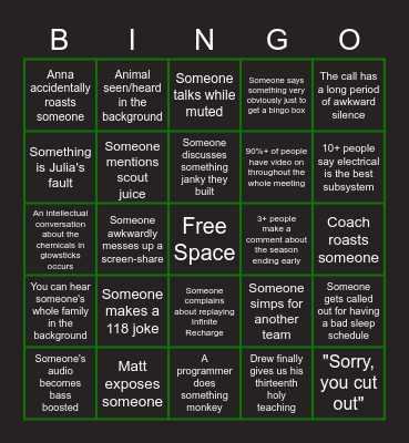Pearadox Reunion Banquet Bingo Card