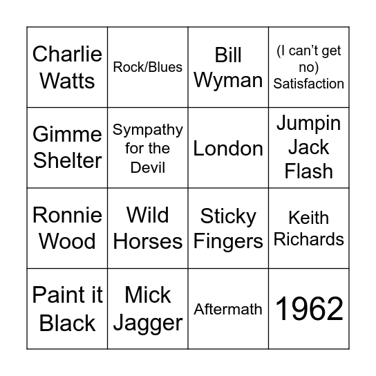Rolling Stones Bingo Card