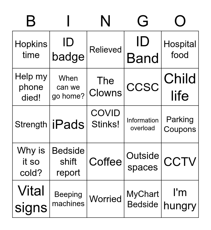 Unitypoint Health Bingo Parenet Hospital Bingo Card