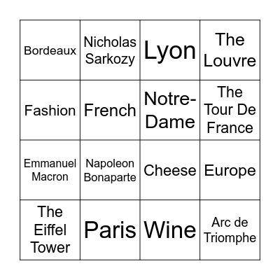 France Bingo Card