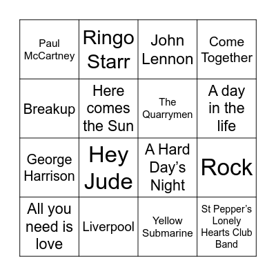 The Beatles Bingo Card