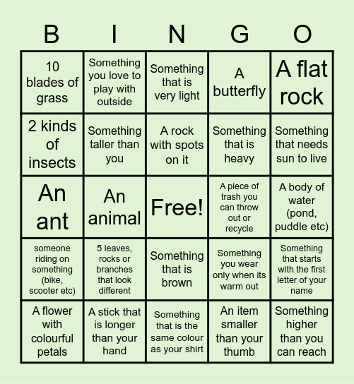 Outdoor Bingo! Bingo Card