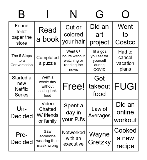 Quarantine BINGO Card