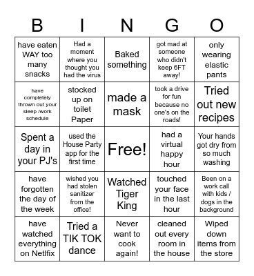 Team Covid Bingo Card