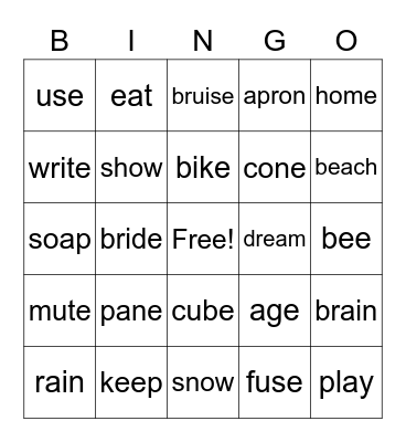 Long Vowel Words Bingo Card