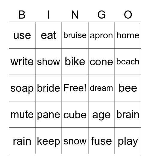 Long Vowel Words Bingo Card