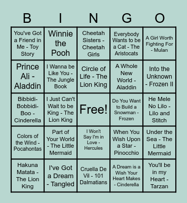 Disney Bingo Card