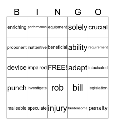 english Level4 Bingo Card
