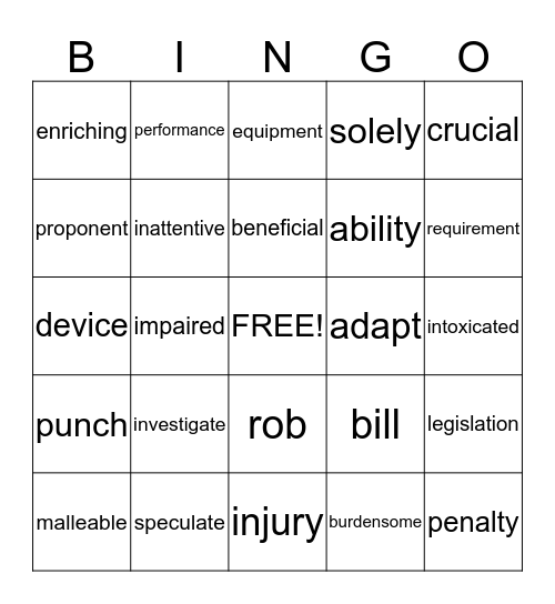 english Level4 Bingo Card