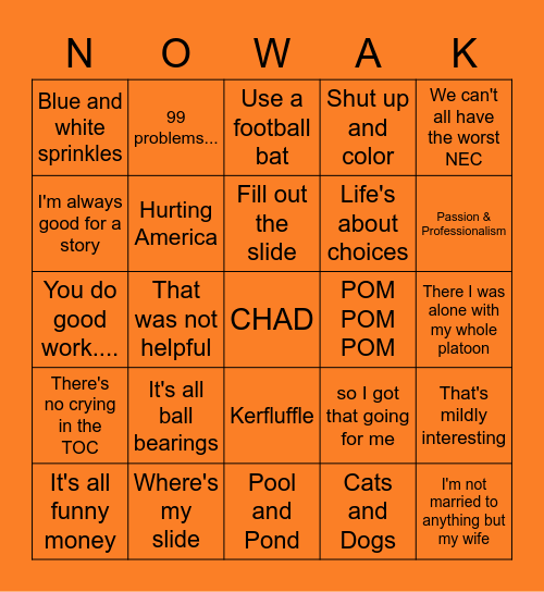 Nowakisms Bingo Card