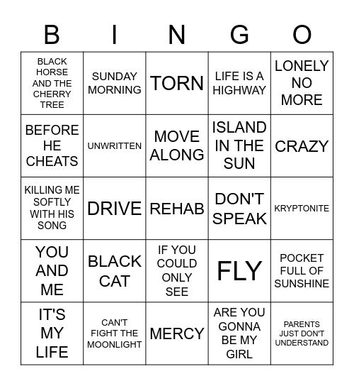 Random 00's and 90's Bingo Card