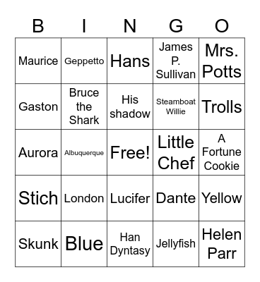 All Things Disney Bingo Card