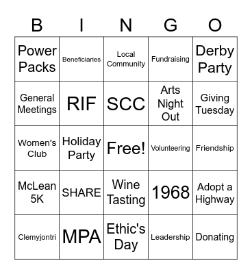 NDWC Bingo Card