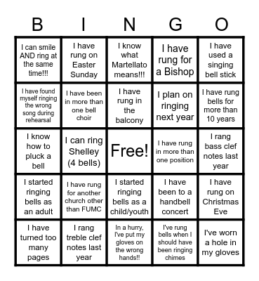 Handbell Bingo Card