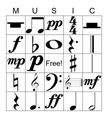 MUSICAL SYMBOLS Bingo Card